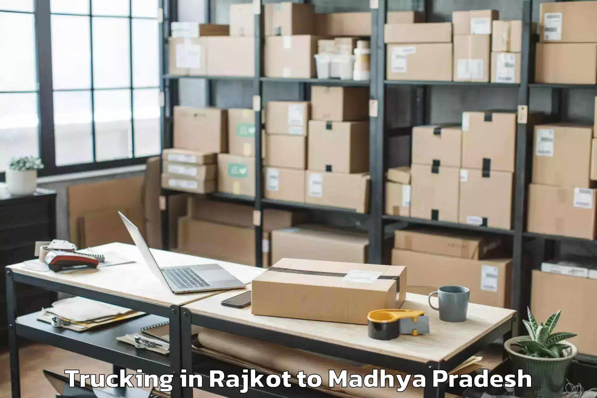 Book Rajkot to Sage University Indore Trucking Online